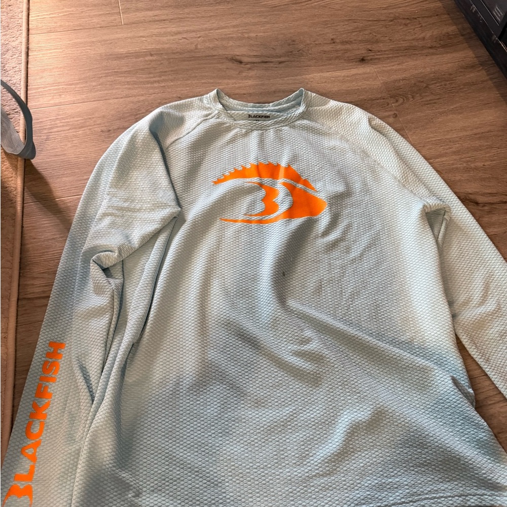 Men's Long Sleeve Shirt - Light Blue with Orange Logo